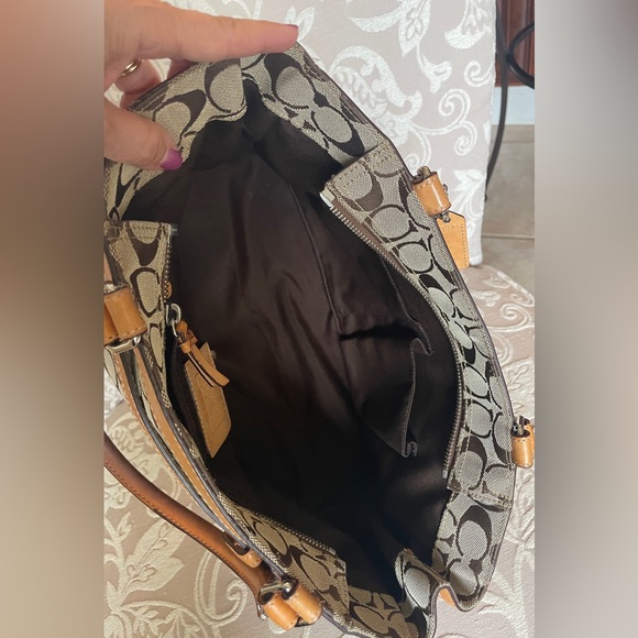 Coach Hampton Signature Tan Canvas Satchel Shoulder Handle Bag Purse F08K0 - Picture 12 of 13